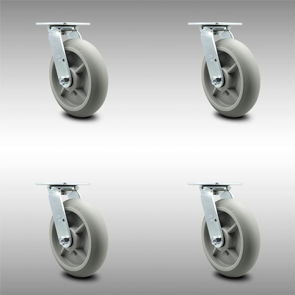 8 Inch SS Thermoplastic Rubber Wheel Swivel Caster Set with Ball Bearings SCC